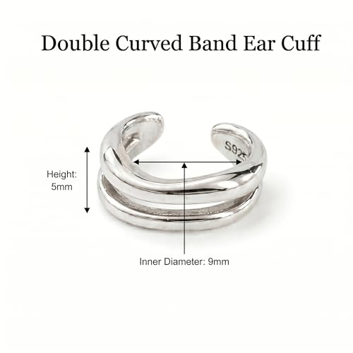 925 Sterling Silver Ear Cuff, Handmade Single Band Adjustable Non Piercing Clip On Cartilage Earring, Minimalist Ear Wrap Faux Piercing Jewelry for Women - style: Double Curved Band