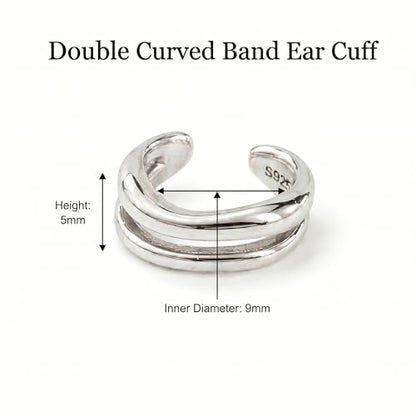 925 Sterling Silver Ear Cuff, Handmade Single Band Adjustable Non Piercing Clip On Cartilage Earring, Minimalist Ear Wrap Faux Piercing Jewelry for Women - style: Double Curved Band