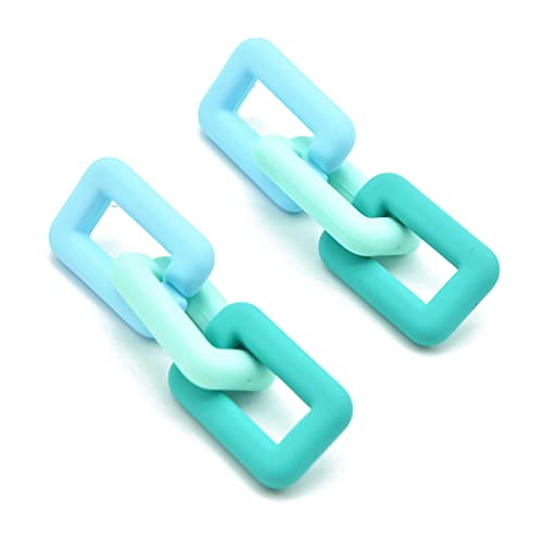 Chunky Acrylic Link Earrings Multicolor Thick Rectangle Paperclip Link Chain Earrings Rainbow Resin Geometric Paperclip Chain Ear Drop Dangle Earrings for Women Girl Funky Jewelry - color: K blue green