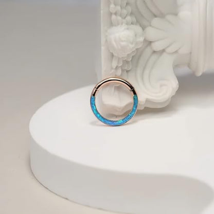 Opal Septum Jewelry Surgical Steel Septum Ring Daith Rook Tragus Earring | Hinged Segment Nose Hoop Ring,Hypoallergenic Septum Piercings for Women,Conch Cartilage Helix Jewelry,Diameter 6mm to 10mm - color: Rose Gold,Blue Opal, size: 16G 8mm