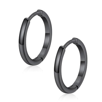 FaithHeart 925 Sterling Silver Post Huggie Hoop Earrings for Women 8-20mm | Silver/Black/Gold/Rose Gold Small Hoop Earrings, Hypoallergenic Lightweight Cartilage Huggie Earrings, Gift Box - color: Black, size: 14mm