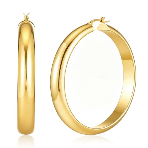 8mm Wide Gold Hoop Earrings for Women Hypoallergenic 925 Sterling Silver post Lightweight Large 14k Chunky Gold Hoop Earrings for Women 20/30/40/50/60mm - color: Gold 50mm