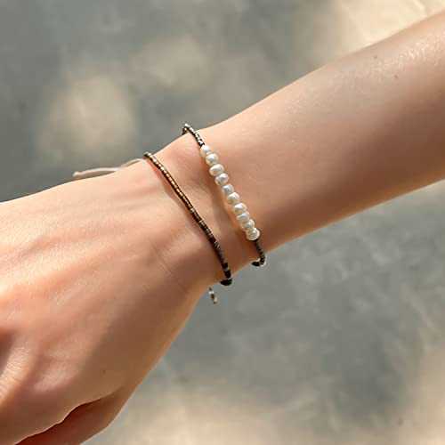 KELITCH Women Friendship Bracelet Seed Beads Miyuki Thin Strand Bracelets Adjustable Boho Jewelry - color: Brown 88B