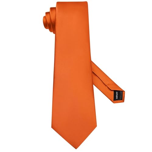 Hi-Tie 5Pcs Mens Solid Color Silk Tie Satin Pretied Bowtie Lapel Pin for Men Handkerchief Cufflink Wedding Gift Box - color: Burn Orange