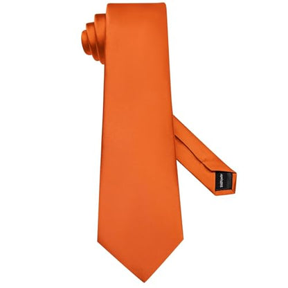 Hi-Tie 5Pcs Mens Solid Color Silk Tie Satin Pretied Bowtie Lapel Pin for Men Handkerchief Cufflink Wedding Gift Box - color: Burn Orange