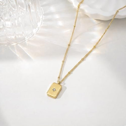 Gold Silver Pendant Necklace for Women, Dainty CZ Jewelry Gift | 14K Gold Silver Plated, Cubic Zirconia Pearl Charm, Trendy Layered Necklace, Adjustable Chain, Waterproof, Hypoallergenic - color: Gold-North Star