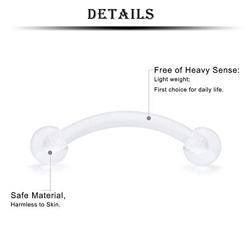 16G Clear Plastic Curved Barbells Eyebrow Ring Snake Eyes Tongue Rings Acrylic Bioflex Cartilage Helix Tragus Earrings Nipple Belly Lip Ring Piercing Retainer Length 6mm 8mm 10mm 12mm 36pcs - color: 36Pcs 16G 10mm