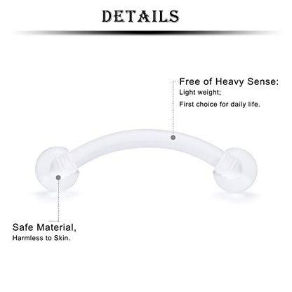 16G Clear Plastic Curved Barbells Eyebrow Ring Snake Eyes Tongue Rings Acrylic Bioflex Cartilage Helix Tragus Earrings Nipple Belly Lip Ring Piercing Retainer Length 6mm 8mm 10mm 12mm 36pcs - color: 36Pcs 16G 10mm