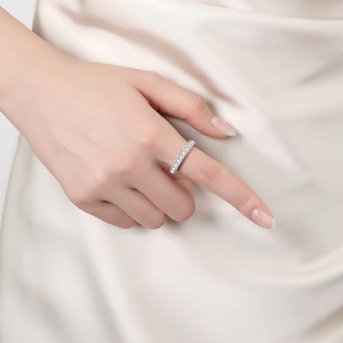 Moissanite Eternity Ring for Women Round Cut D Color VVS1 Moissanite Wedding Band, S925 Sterling Silver 18K White Gold Plated Promise Engagement Rings for Women - style: 1.85CTTW Half Eternity Band