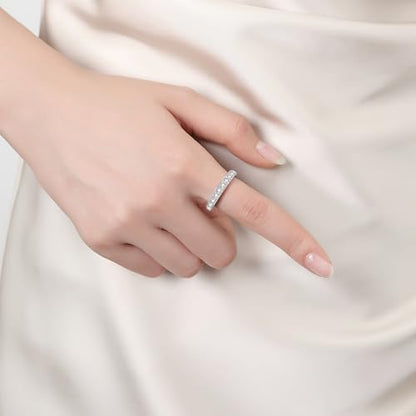Moissanite Eternity Ring for Women Round Cut D Color VVS1 Moissanite Wedding Band, S925 Sterling Silver 18K White Gold Plated Promise Engagement Rings for Women - style: 1.85CTTW Half Eternity Band