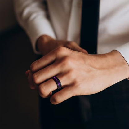 King Will Mens Tungsten Rings for Men Two Tone Grooved Mens Wedding Band Cool - color: Purple 8mm