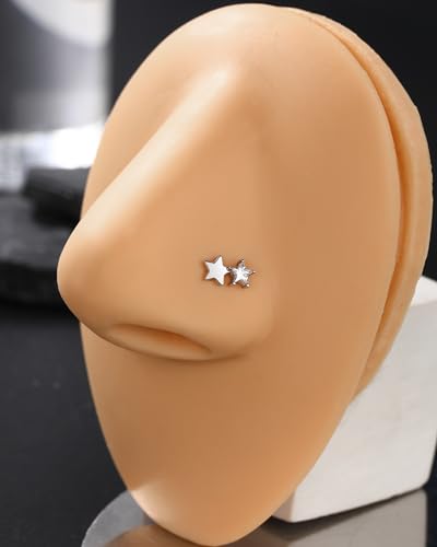 925 Sterling Silver Nose Studs 20G L Shape Nose Rings Star Clear CZ Nose Piercing Jewelry Surgical Steel