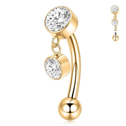 PEAKLINK G23 Titanium Belly Button Ring 14G Belly Piercing Jewelry Belly Barbell Navel Ring Navel Barbell Stud 8mm 10mm 12mm - color: Style1:Gold with Clear CZ