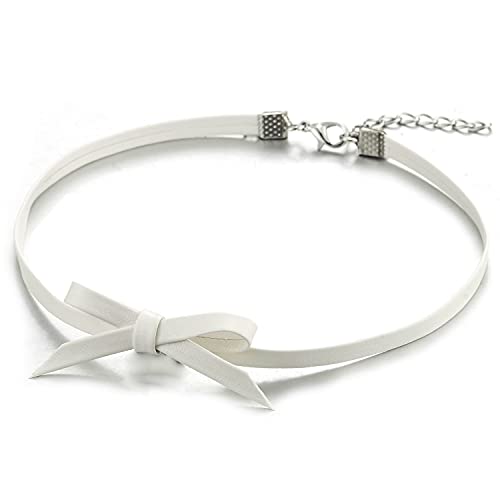 Ladies Leather Bow Choker Necklace Pendant - color: B-White Color