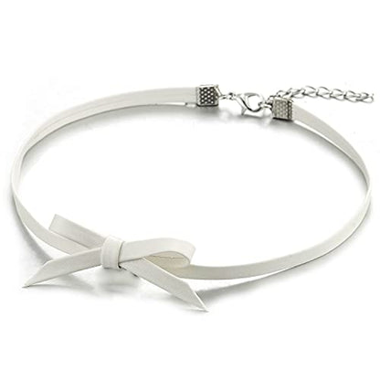 Ladies Leather Bow Choker Necklace Pendant - color: B-White Color