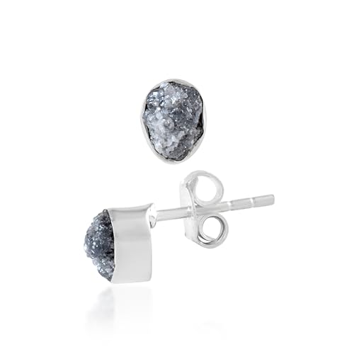5 MM Natural Gemstone 925 Sterling Silver Hypoallergenic Studs Earrings Jewelry for Women Dainty Trendy Antiqued Silver Birthstone Earrings Jewelry Gifts for Women and Her - color: Gray Diamond