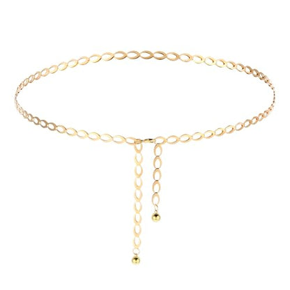 Metal Waist Chain Belt for Women, Dainty Body Link Jewelry, Adjustable Loin Chain Link Body Waist Long Hollow Belt for Jean Pants Dress (Gold)
