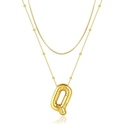 LUCA SMITH 2-Piece Initial Necklaces for Women, Dainty Balloon Bubble A-Z Letter Necklace Set, Name Letter Alphabet Pendant Layered Choker Necklaces Personalized Jewelry Gift - color: Gold bubble letter necklace, style: Initial Set-Q