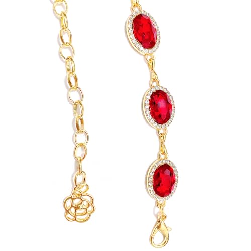 Womens Chain Belt with Jewelry Inlaid Thin Waistband Fashion Waist Belts for Dress Jeans - color: Red