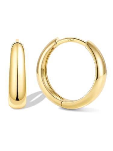 Bestyle Gold Huggies Earrings for Women Hypoallergenic 925 Sterling Silver Post Huggie Hoop Earrings Thick Lightweight Small Hoop Earrings 8/10/12/14mm - color: Gold, size: 14mm