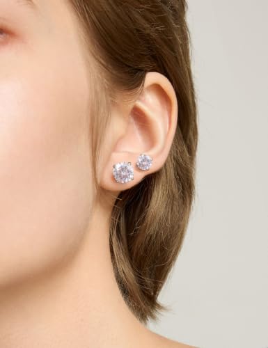 6 Pairs Stud Earrings Set, Hypoallergenic Cubic Zirconia 316L Earrings Stainless Steel CZ Earrings 3-8mm (Steel color) - color: A-001-silver