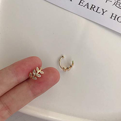 Ear Cuffs S925 Sterling Silver 18K Gold Plated Leaf Non Piercing Ear Clip Cuff Wrap Earrings Hypoallergenic Earring for Women (1 pair)