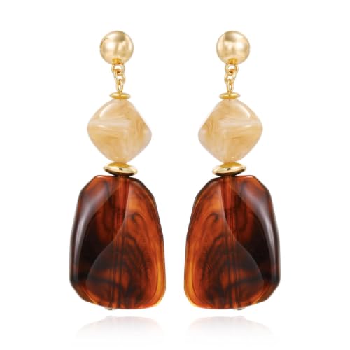 Coiris Statement Earrings for Women Chunky Acrylic Resin Dangle Stud Earrings Vintage Geometric Irregular Beaded Drop Earring for Daily Wear and Party Jewelry Gift - color: Amber