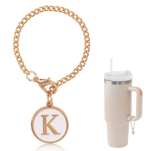 Letter Charm Accessories For Stanley Cup,Gold Initial Chain Water Bottle Name Id Charms for Tumbler,Yeti, Simple Modern Cups Handle - color: K