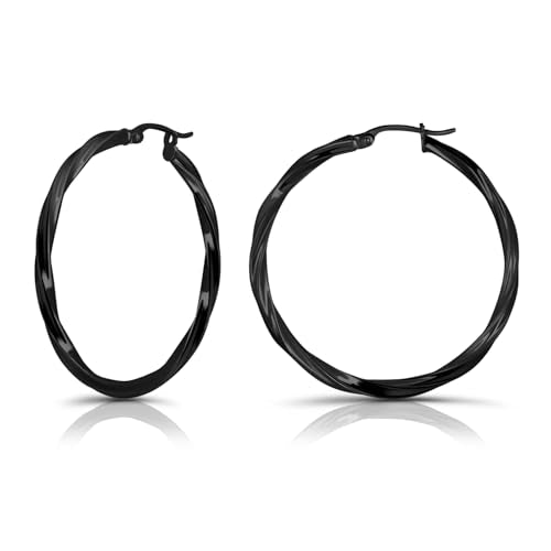 Hoops & Loops 925 Sterling Silver Twisted Hoop Earrings for Women - Hypoallergenic 14K Gold, Rose Gold, Black Flash Plated 2mm Thin Twist Design Round Click-Top Hoops, 15/20/25/30/35/40/50/60mm - color: 35mm (1.38 inch)
