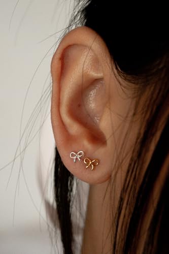 20G/18G/16G Titanium Flat Back Earrings, Threadless Nose Stud Tiny Stud Earrings, Cartilage Tragus Piercing Jewelry Conch Helix Stud - color: Bow (silver 3pcs), size: 20ga(0.8mm)