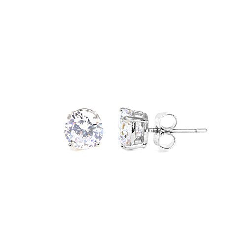 Stainless Steel Round Cut Cubic Zirconia Stud Earrings With Clear Case - Gold, Silver (3mm~12mm) - color: 6mm-Silver