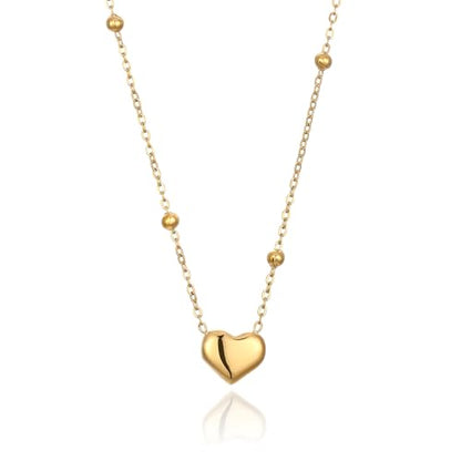 14K Gold Plated Heart Necklace for Women - Dainty Tiny Pendant Choker, Simple Gold Chain Jewelry, Trendy Birthday Gifts for Her