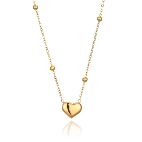 14K Gold Plated Heart Necklace for Women - Dainty Tiny Pendant Choker, Simple Gold Chain Jewelry, Trendy Birthday Gifts for Her