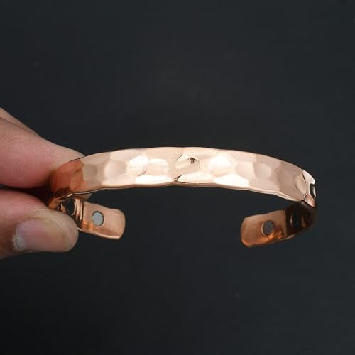 Pure Copper Cuff Bangle Bracelet 100% Solid, Raw & Uncoated Handmade Bracelets Jewelry Cuff Gift Bangle for Women & Men - color: Classic Hammered Texture