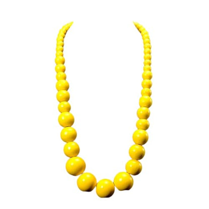 Boho Chunky Large Wooden Beads Necklace Colorful Natural Wood Bib Big Round Beaded Strand Necklaces for Women Ethnic Statement Costume Wedding Jewelry - color: Yellow