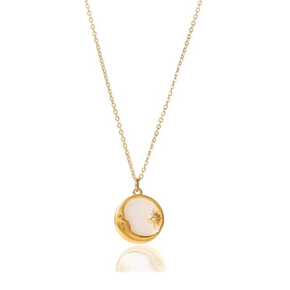 Unisex Celestial Gold Pendant Necklaces, Sun/Moon/Star/Angle Celestial Elements Unisex Choker Gold Lover Chains for Men and Women Jewelry - color: Gold Chain - Sun & Moon