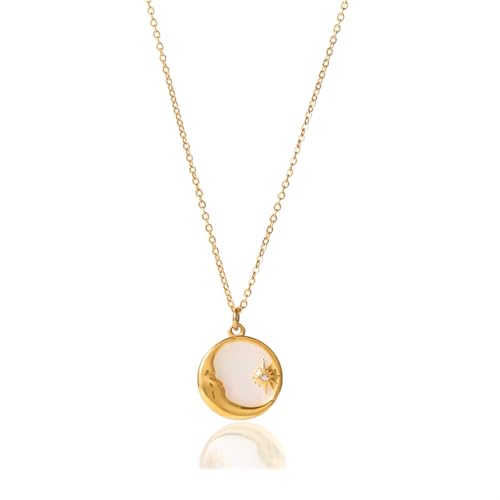 Unisex Celestial Gold Pendant Necklaces, Sun/Moon/Star/Angle Celestial Elements Unisex Choker Gold Lover Chains for Men and Women Jewelry - color: Gold Chain - Sun & Moon