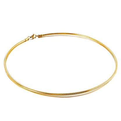 JAJAFOOK Minimalist Round Gold-Tone Bar Necklace Simple Fashion High Neck Choker Female King Neckwire - color: Gold-18.5in*3mm