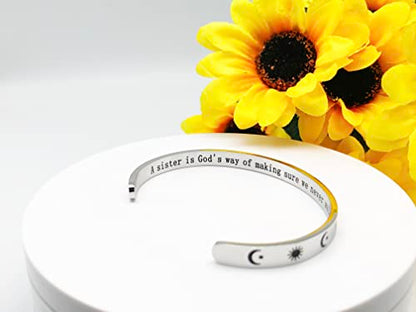 Dczosily Inspirational Bracelets for Women Stainless Steel Cuff Bracelet Engraved Jewelry Motivational Bangles Personalized Gifts for Best Friend/Mom - style: Sister-A sister is God's way of making sure we never walk alone