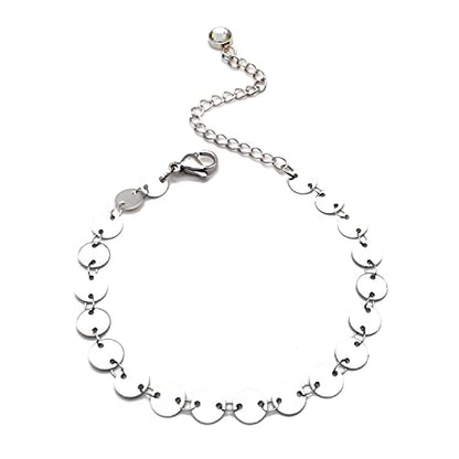 Dainty Bracelets for Women Paperclip Chain Bangles Handmade Tiny Cute Oval and Round Beaded Bracelet 316L Stainless Steel Jewelry Gift for Best Friend - style: Coin Chain Silver