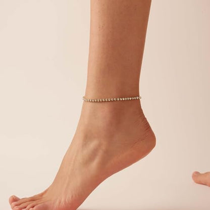 Ankle Bracelets for Women 18K Gold Plated Dainty Layering Anklets for Women Layered Twisted Rope Coin Chain Anklet Bracelets Waterproof Beach Summer Foot Jewelry - color: 3mmTennis Chain-Gold