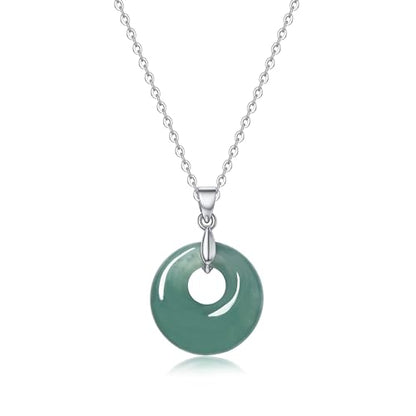 Real Green Jade Pendant Necklace for Women Donut/Heart/Clover/Teardrop/Rose/Lotus Flowers Genuine Jadeite Jewelry with Gold Plated 925 Sterling Silver Chain - style: Small Round Silver Necklace