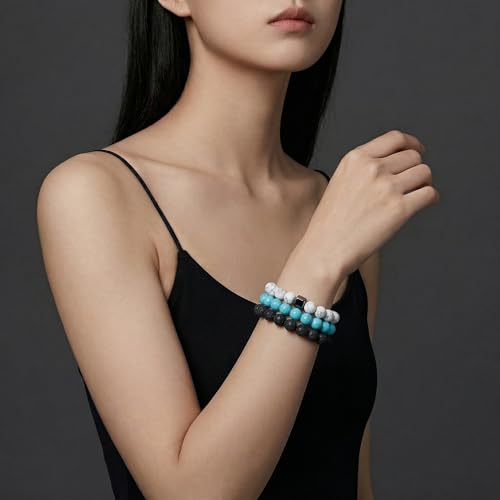 Natural Stone Beaded Bracelet for Men Women Boho Adjustable - color: Fresh Color-Block 3-Piece Set