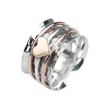 925 Sterling Silver Spinner Ring Meditation Ring Band Wide Hammered Worry Band - color: Heart Spinner Ring