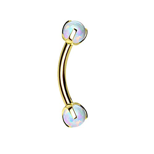 Pierced Owl - 16GA Stainless Steel Internally Threaded Claw Set Synthetic Opals Eyebrow Curved Barbell - style: Gold/Opal White