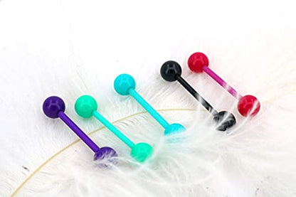 OUFER 14G 5PCS Soft Acrylic Tongue Rings Barbell Colorful Tongue Barbell Piercing for Women