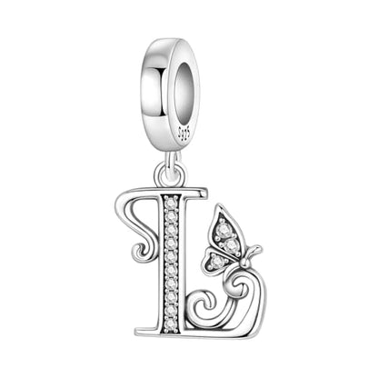 2 Pack 925 Sterling Silver Butterfly Letter Charms for Bracelets and Necklace Alphabet Initial Dangle Pendants Round Spacer Beads Pave Cubic Zirconia Jewelry Gift for Women - color: L Set