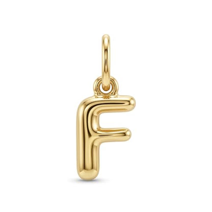 Gold Puffed Initial Letter Charm - 10 Karat Gold - 3D Bubble Letter Pendant - style: Letter f