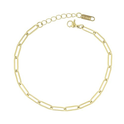 kelistom 14K Gold Filled Stainless Steel Paperclip Chain Bracelet for Women, 7.5” Rectangle Link Bracelets, Waterproof and Never Tarnish - color: 14K gold-4mm+extender