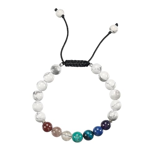 Natural Stone Beaded Bracelets for Women, 7 Chakra Healing Crystal Bracelet, 6mm/8mm Handmade Gemstone Stretch/Adjustable Bangle, Anxiety Relief Yoga Meditation Jewelry, Boho Amethyst Malachite Turquoise Bracelet Gift - color: Style 4